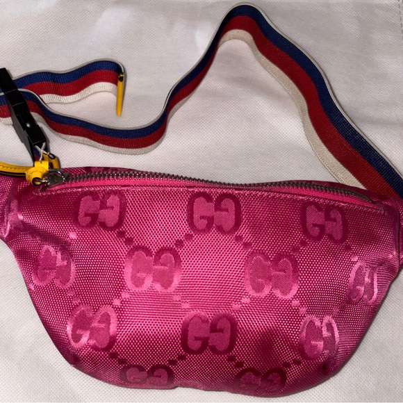 GUCCI SYLVIE SIGNATURE PINK GG FANNY PACK BELT BAG GIRLS WEB STRIPE WAIST STRAP - Picture 4 of 15